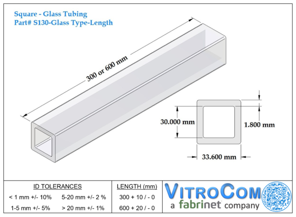 S130 - Square Glass Tubing