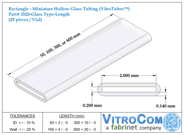 3520 - Rectangle Miniature Hollow Glass Tubing (VitroTubes™)