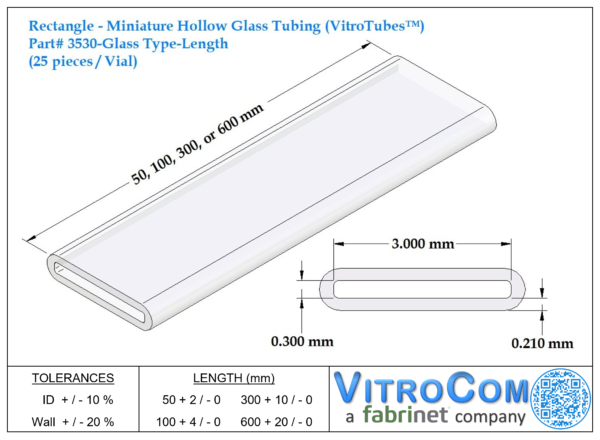 3530 - Rectangle Miniature Hollow Glass Tubing (VitroTubes™)