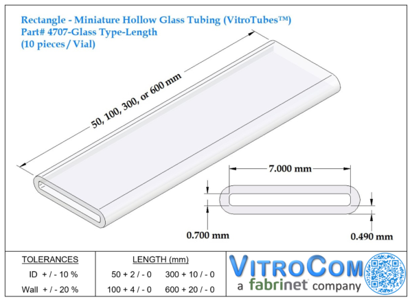4707 - Rectangle Miniature Hollow Glass Tubing (VitroTubes™)