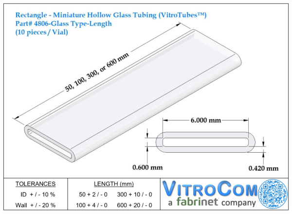 4806 - Rectangle Miniature Hollow Glass Tubing (VitroTubes™)