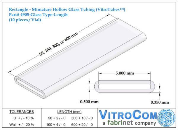 4905 - Rectangle Miniature Hollow Glass Tubing (VitroTubes™)