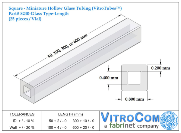8240 - Square Miniature Hollow Glass Tubing (VitroTubes™)
