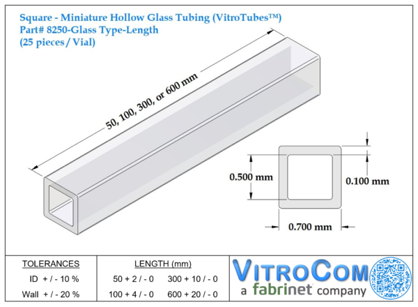 8250 - Square Miniature Hollow Glass Tubing (VitroTubes™)