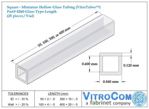8260 - Square Miniature Hollow Glass Tubing (VitroTubes™)