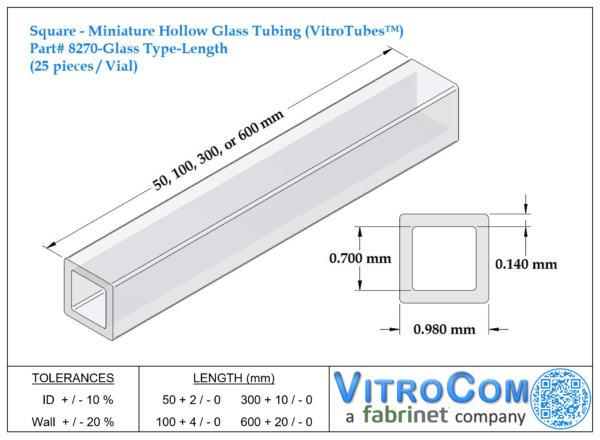 8270 - Square Miniature Hollow Glass Tubing (VitroTubes™)