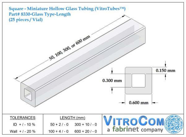 8330 - Square Miniature Hollow Glass Tubing (VitroTubes™)