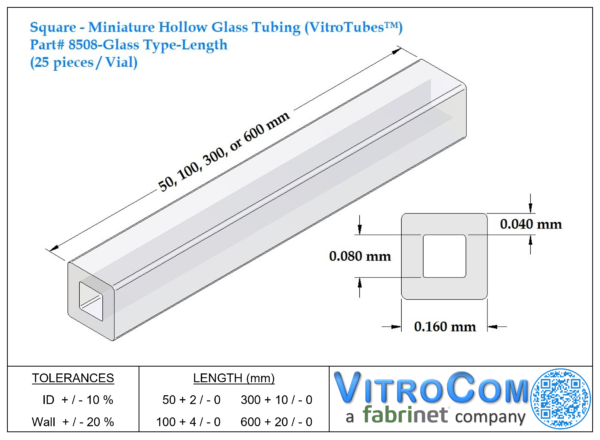 8508 - Square Miniature Hollow Glass Tubing (VitroTubes™)