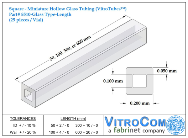 8510 - Square Miniature Hollow Glass Tubing (VitroTubes™)