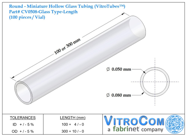 CV0508 - Round Miniature Hollow Glass Tubing (VitroTubes™)