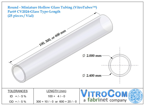 CV2024 - Round Miniature Hollow Glass Tubing (VitroTubes™)
