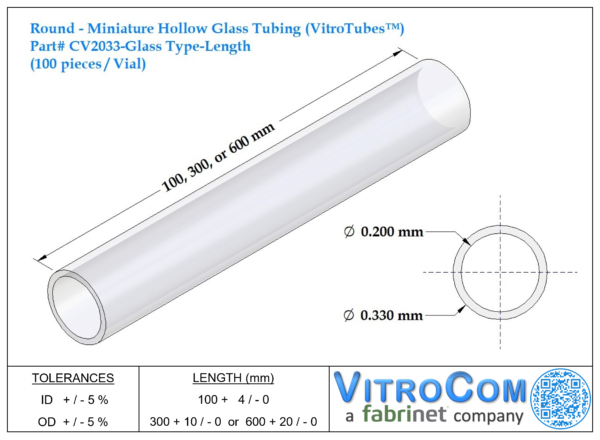 CV2033 - Round Miniature Hollow Glass Tubing (VitroTubes™)
