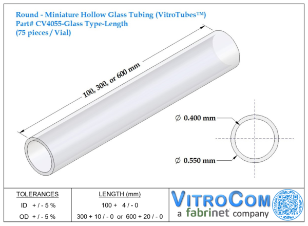 CV4055 - Round Miniature Hollow Glass Tubing (VitroTubes™)