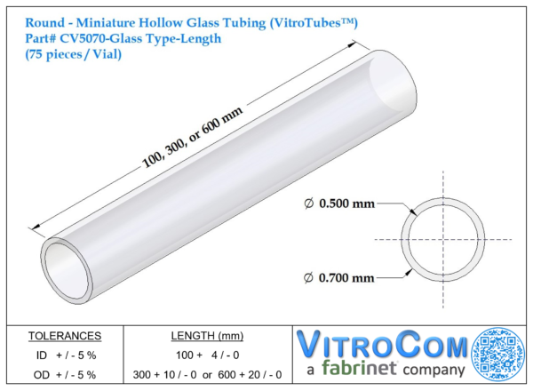 CV5070 - Round Miniature Hollow Glass Tubing (VitroTubes™)